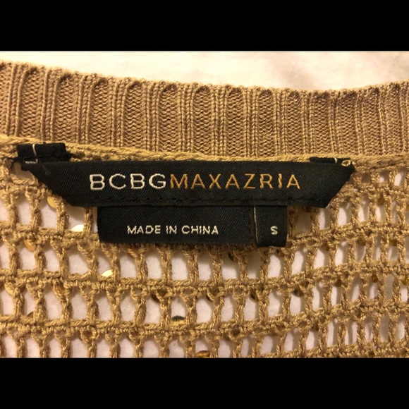 BCBG Max Azria khaki knit shrug with gold sequins. - Picture 2 of 3